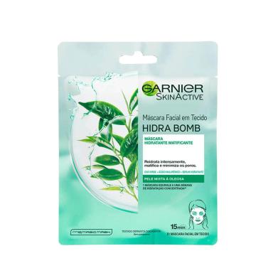 Máscara Facial em Tecido Garnier Hidra Bomb Chá Verde Matificante 32g