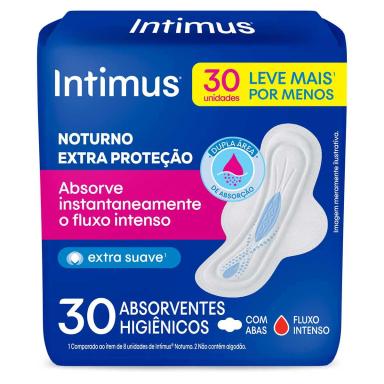Absorvente Intimus Noturno Cobertura Suave Com Abas com 30 unidades