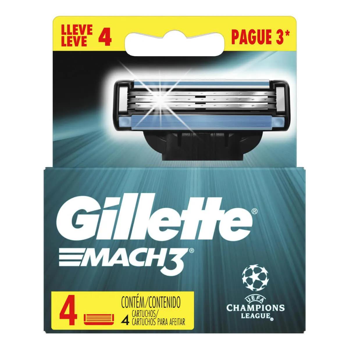 Refil de Carga para Aparelho de Barbear Gillette Mach 3 com 4 unidades