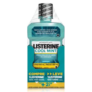 Kit Listerine Antisséptico Bucal Coll Mint com 500ml + Listerine Go Tabs com 4 tabletes mastigáveis