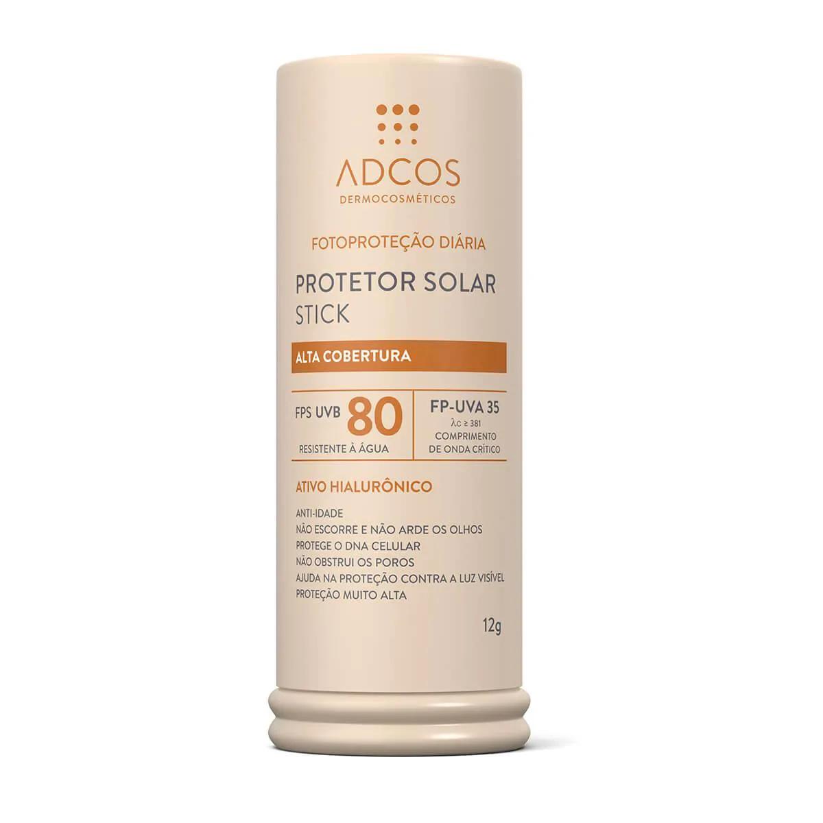 Protetor Solar Facial Base Stick Adcos Alta Cobertura Nude FPS 80 com 12g