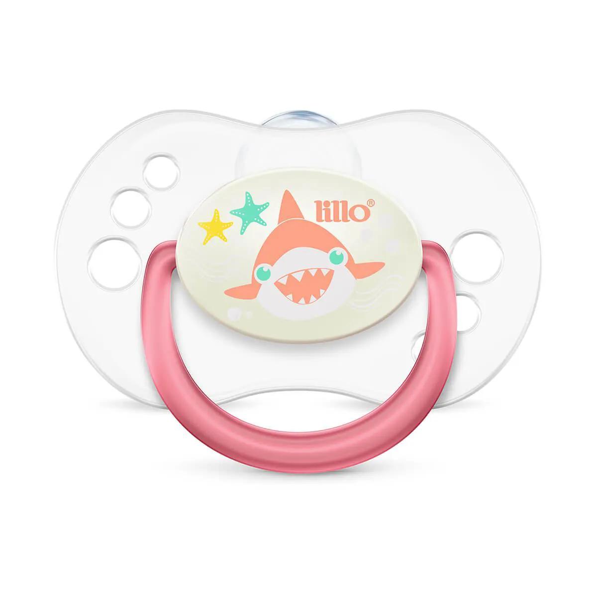 Chupeta Lillo Smart Glow Tubarão Tamanho 2 - maiores de 6 meses Cor Rosa com 1 unidade