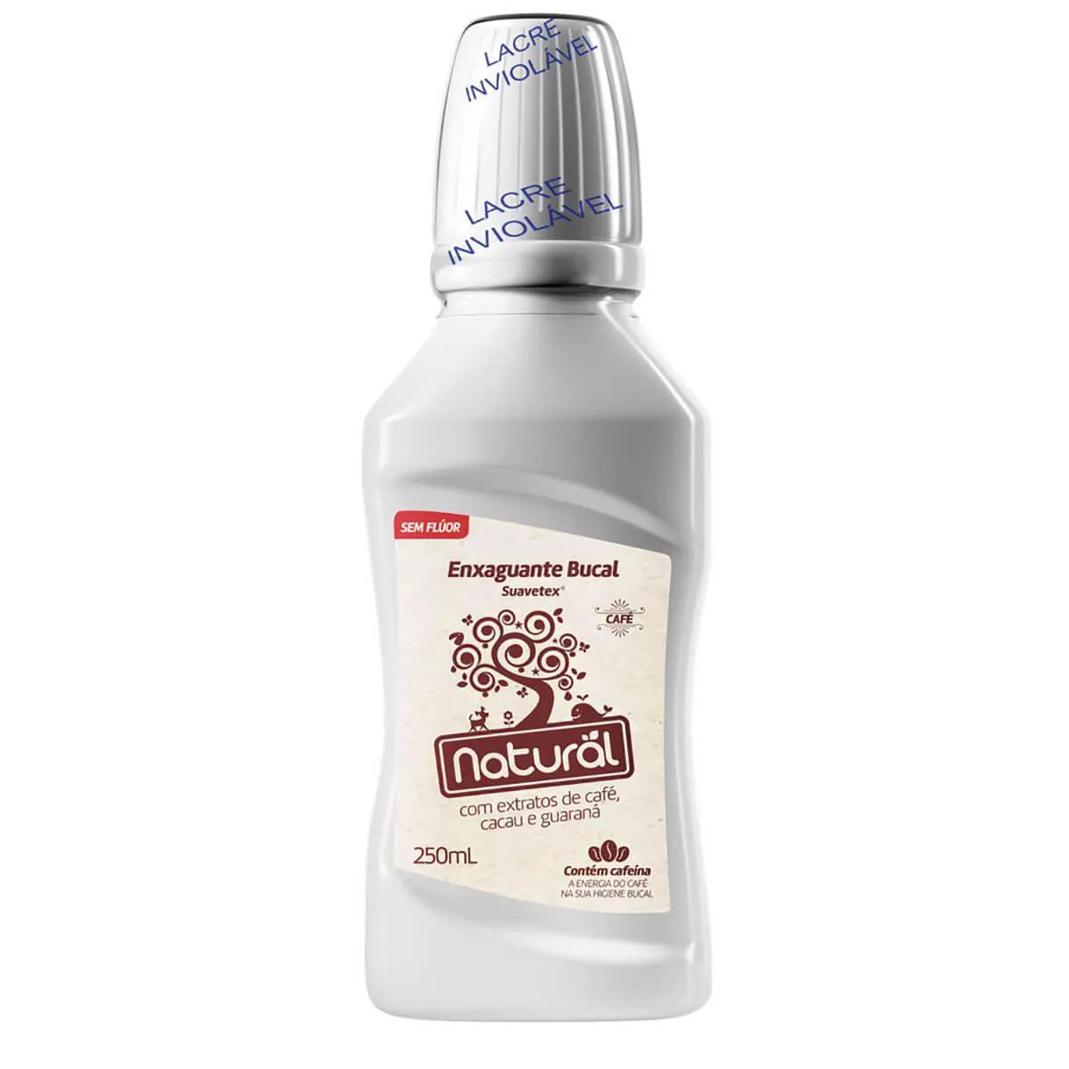 Enxaguante Antisséptico Bucal Suavetex Natural Extrato de Café, Cacau e Guaraná Sem Flúor com 250ml