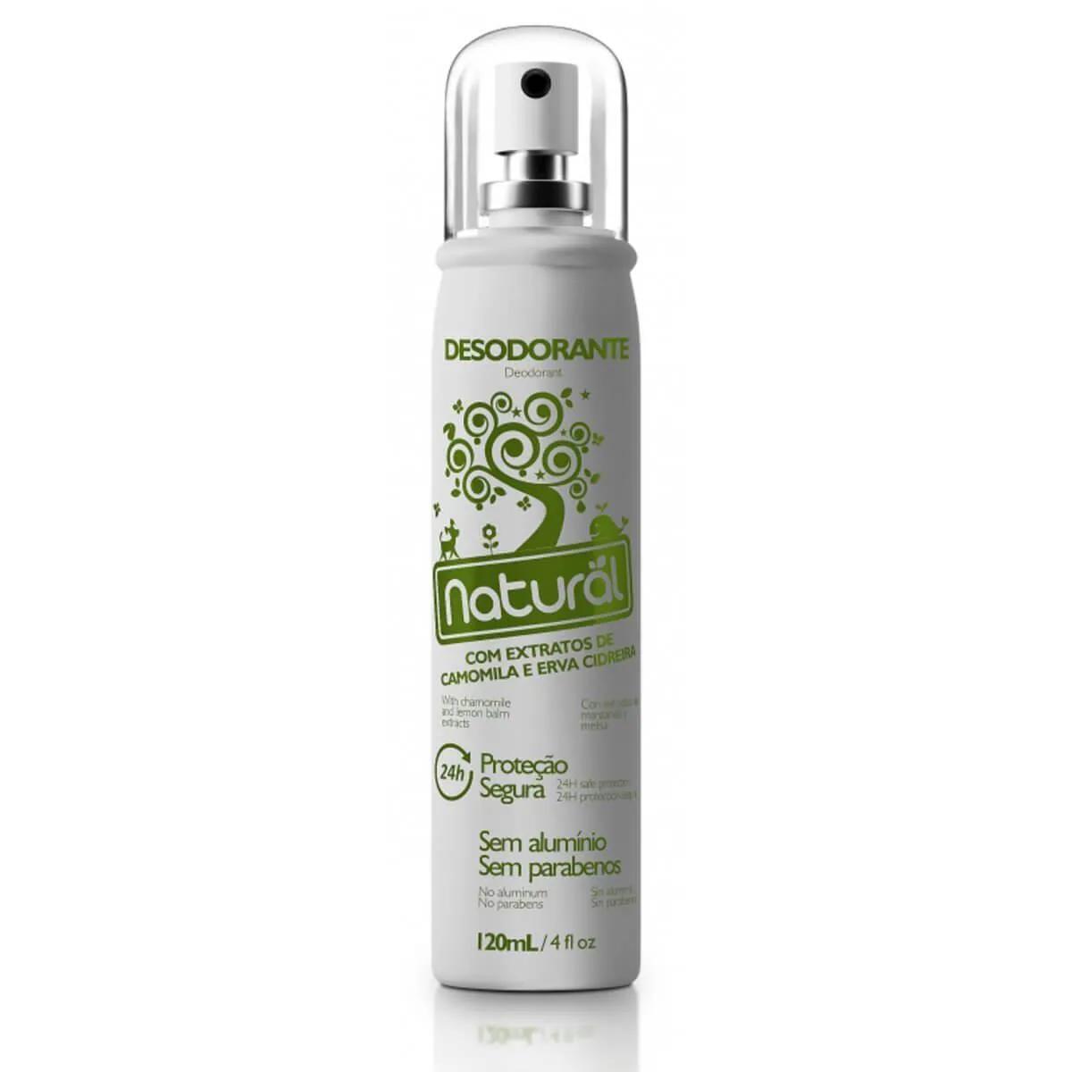 Desodorante Natural Spray Sem Parabenos Extrato de Camomila e Erva Cidreira com 120ml