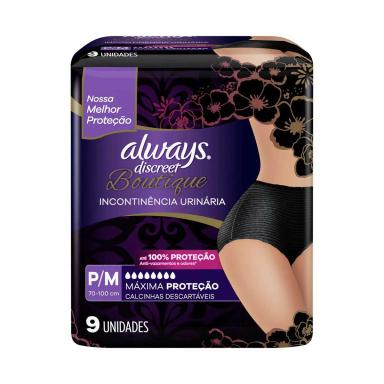 Roupa Íntima Feminina Always Discreet Boutique Máxima Proteção P/M 9 unidades