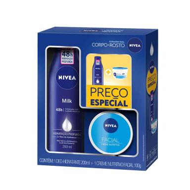 Kit Hidratante Nivea Milk com 200ml + Creme Facial Nivea Nutritivo com 75g