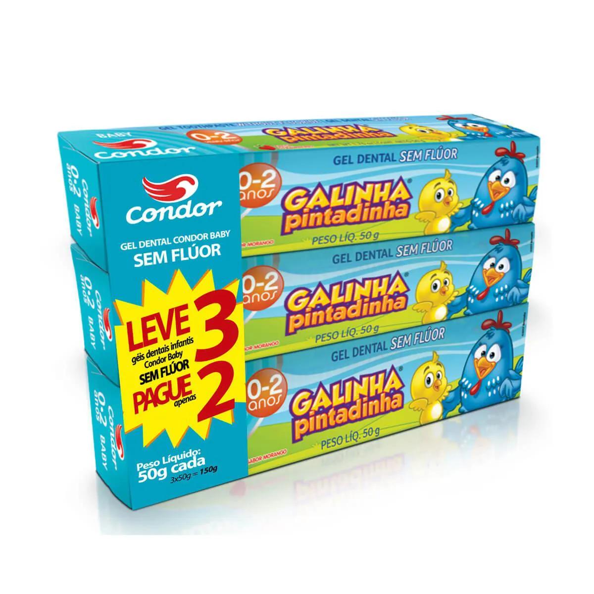Kit Gel Dental Infantil Condor Galinha Pintadinha com 3 unidades de 50g cada