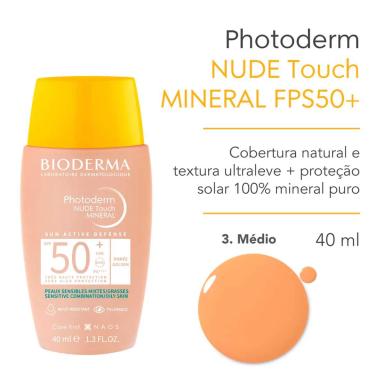 Protetor Solar Facial Bioderma Photoderm Nude Touch Dourado FPS50+ com 40ml