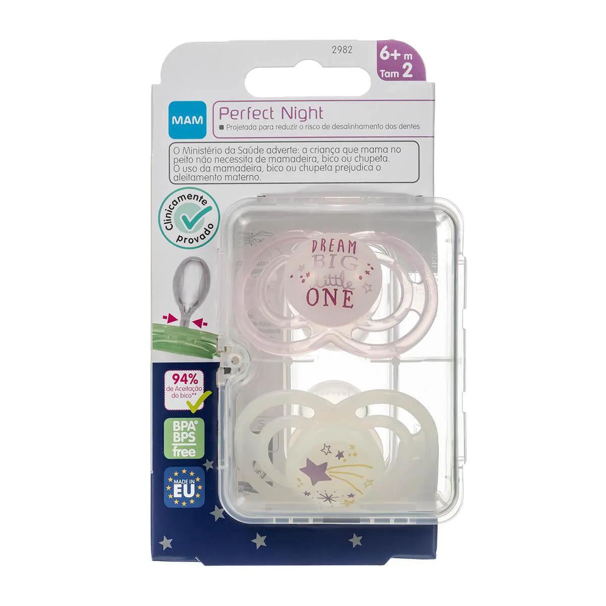 Kit Chupeta MAM Perfect Night Girls Tamanho 2 - maiores de 6 meses Cores Sortidas com 2 unidades