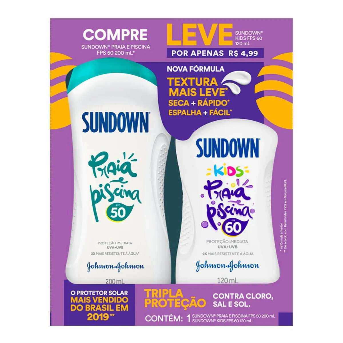 Kit Protetor Solar Sundown Praia e Piscina com 1 Protetor Adulto FPS 50 de 200ml + 1 Protetor Infantil Kids FPS 60 de 120ml