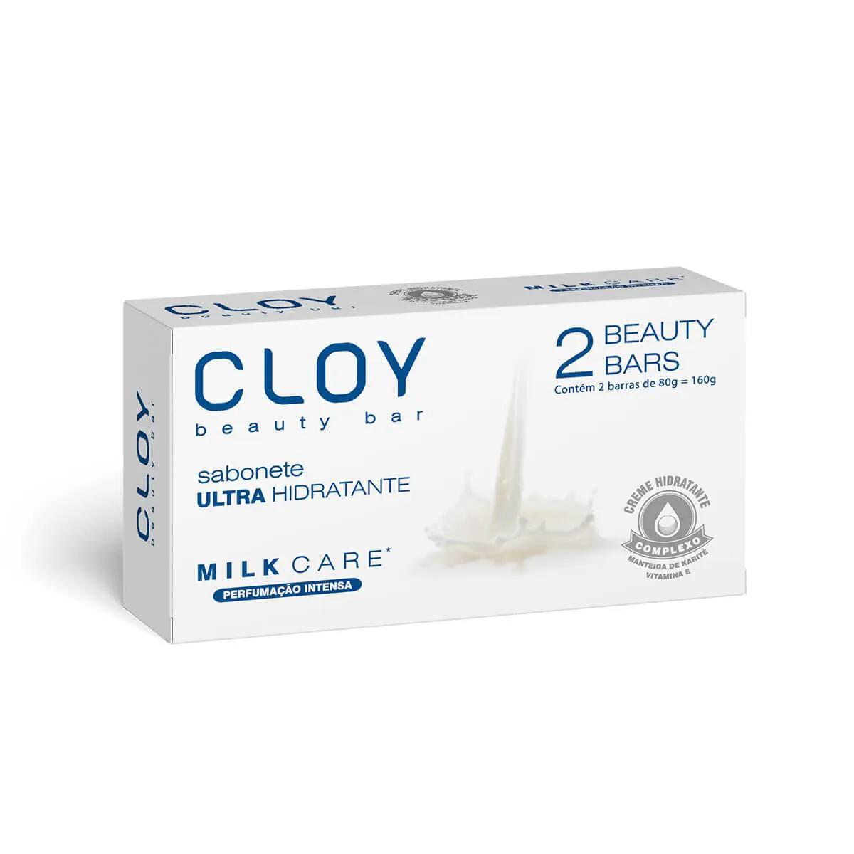 Sabonete em Barra Cloy Beauty Bar Milk Care com 2 unidades de 80g cada