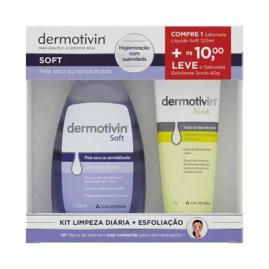 Kit Sabonete Líquido Dermotivin Soft com120ml + Sabonete Esfoliante Dermotivin Scrub com 60g