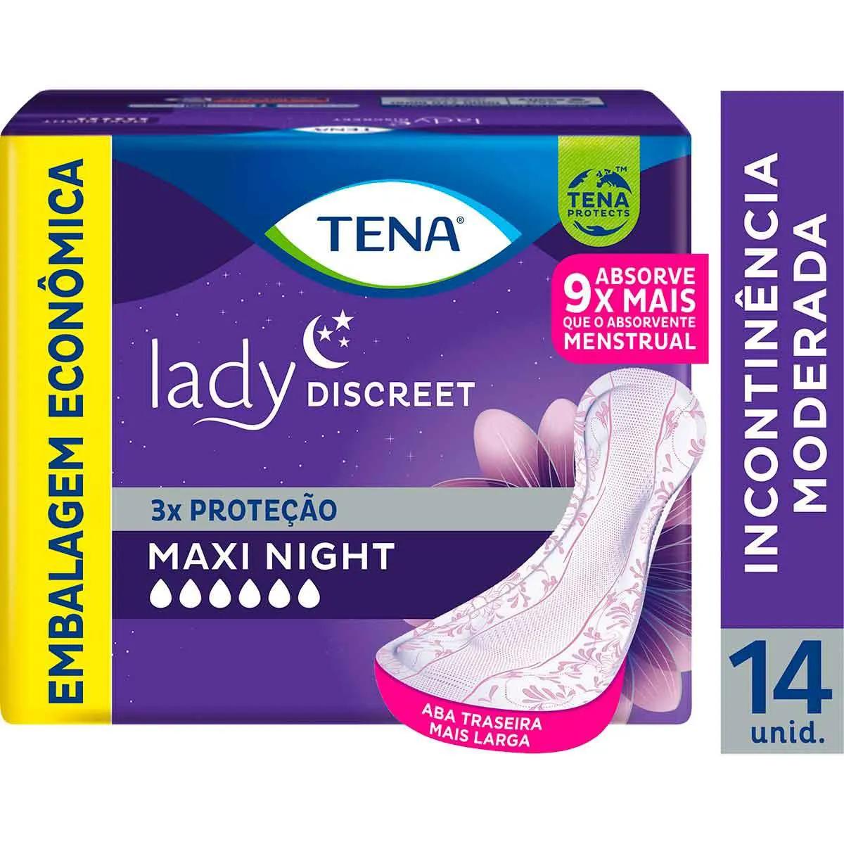 Absorvente Noturno para Incontinência Urinária Tena Lady Discreet Maxi Night com 14 unidades