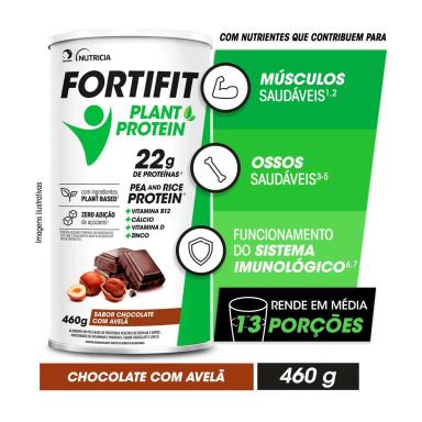 Suplemento Alimentar em Pó Fortifit Plant Protein Sabor Chocolate com Avelã com 460g