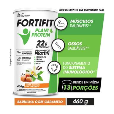 Suplemento Alimentar em Pó Fortifit Plant Protein Sabor Baunilha com Caramelo com 460g