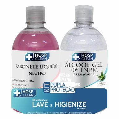 Kit Hosp Clean Dupla Proteção com 1 Sabonete Líquido 500ml + Álcool Gel p/ Mãos 430g