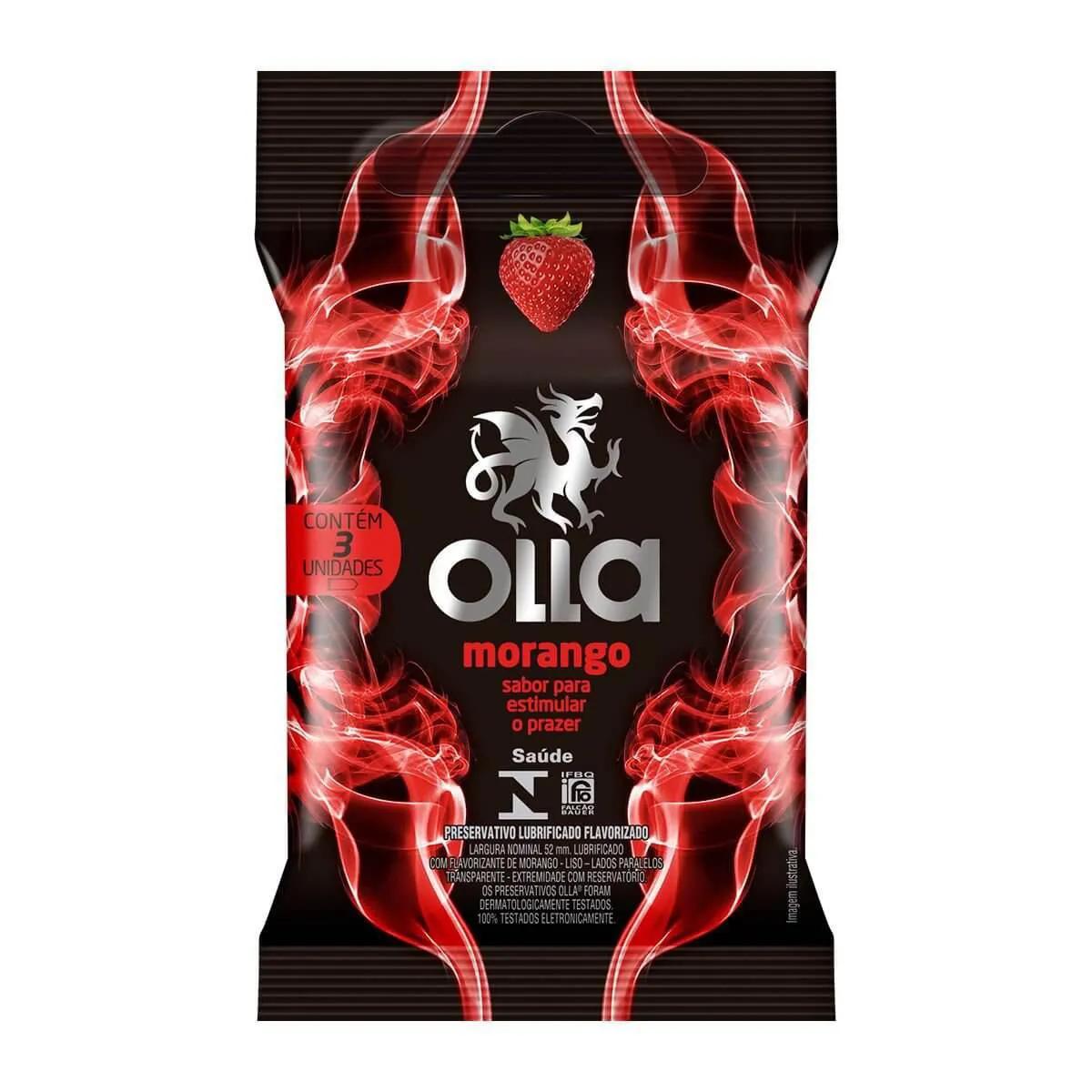 Camisinha Olla Sabor Morango com 3 unidades