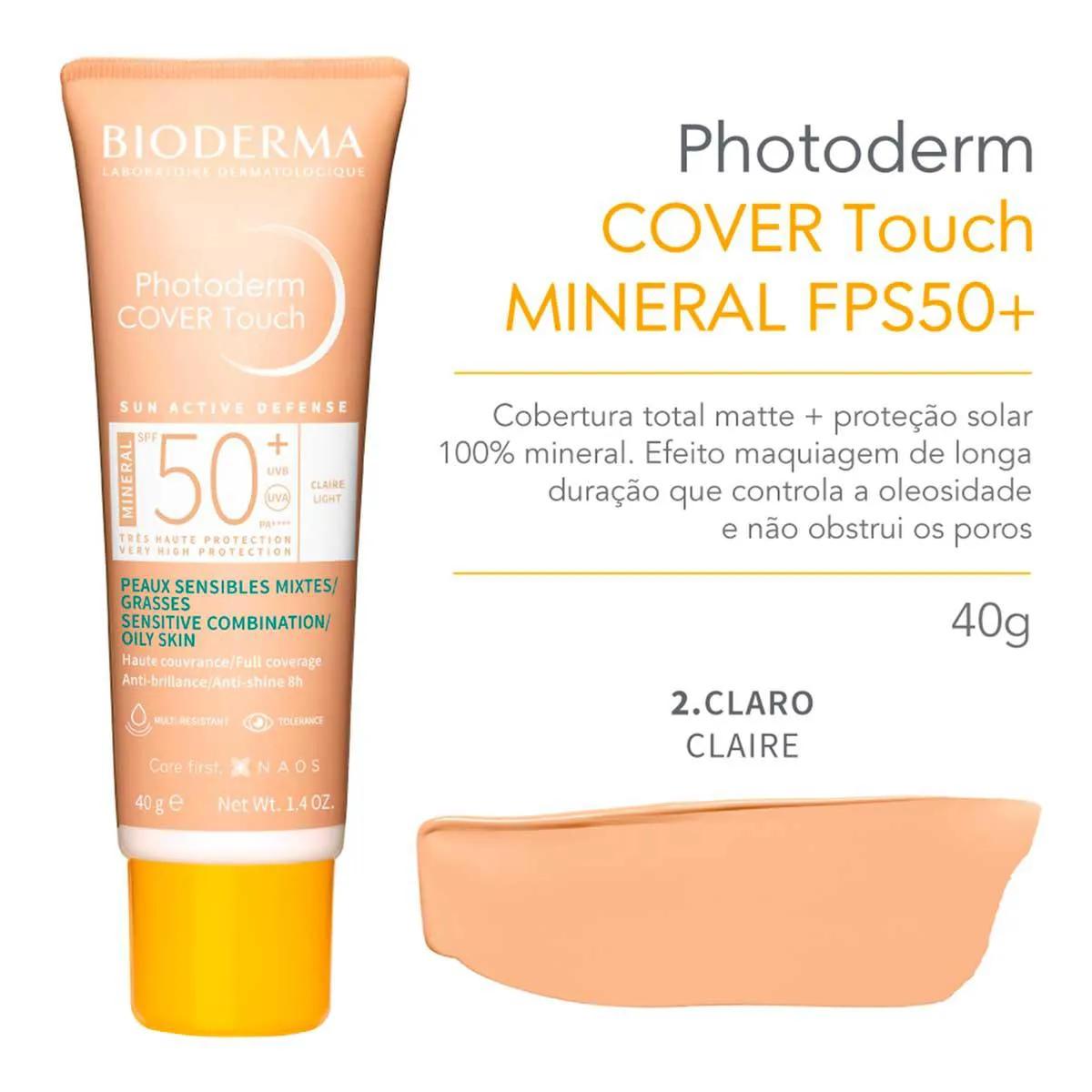 Protetor Solar Facial Bioderma Photoderm Cover Touch Pele Oleosa Cor Clara FPS50 com 40g