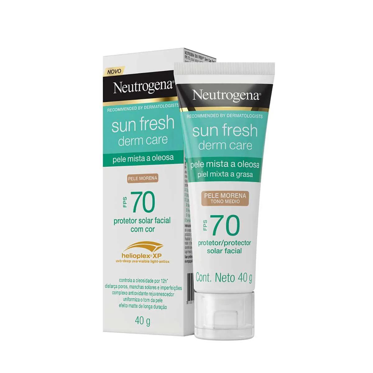 Protetor Solar Facial Neutrogena Sun Fresh Derm Care Pele Morena FPS70 com 40g