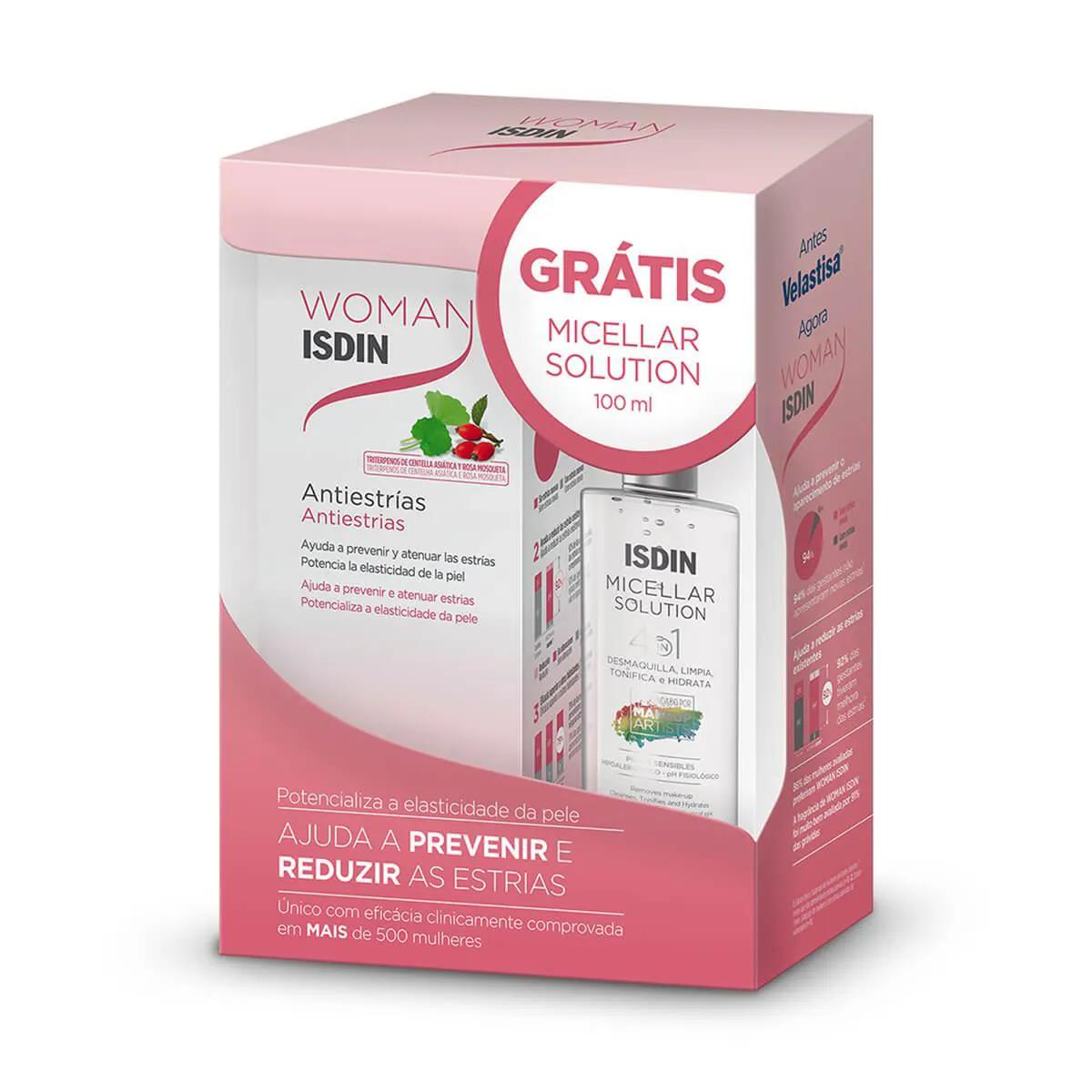 Kit Isdin com 1 Creme Antiestrias Woman Isdin com 250ml + 1 Solução Micelar Facial com 100ml