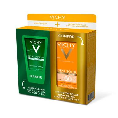 Kit Protetor Solar Idéal Soleil Clarify Cor Clara FPS 60 + Gel de Limpeza Normaderm com 40g cada