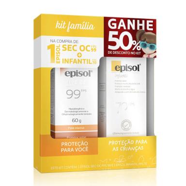 Kit Família Protetor Solar Episol com Protetor Facial Sec OC FPS 99 com 60g + Protetor Infantil FPS 70 com 100g