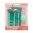 Kit com 3 Pinceis de Maquiagem Lanossi e 1 Esponja + 1 Necessaire Mint Green