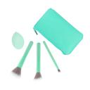 Kit com 3 Pinceis de Maquiagem Lanossi e 1 Esponja + 1 Necessaire Mint Green