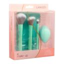 Kit com 3 Pinceis de Maquiagem Lanossi e 1 Esponja + 1 Necessaire Mint Green