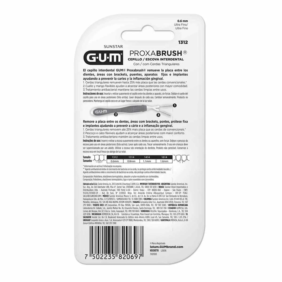 Escova de Dente Interdental G.U.M Proxabrush 0.6mm com 6 unidades
