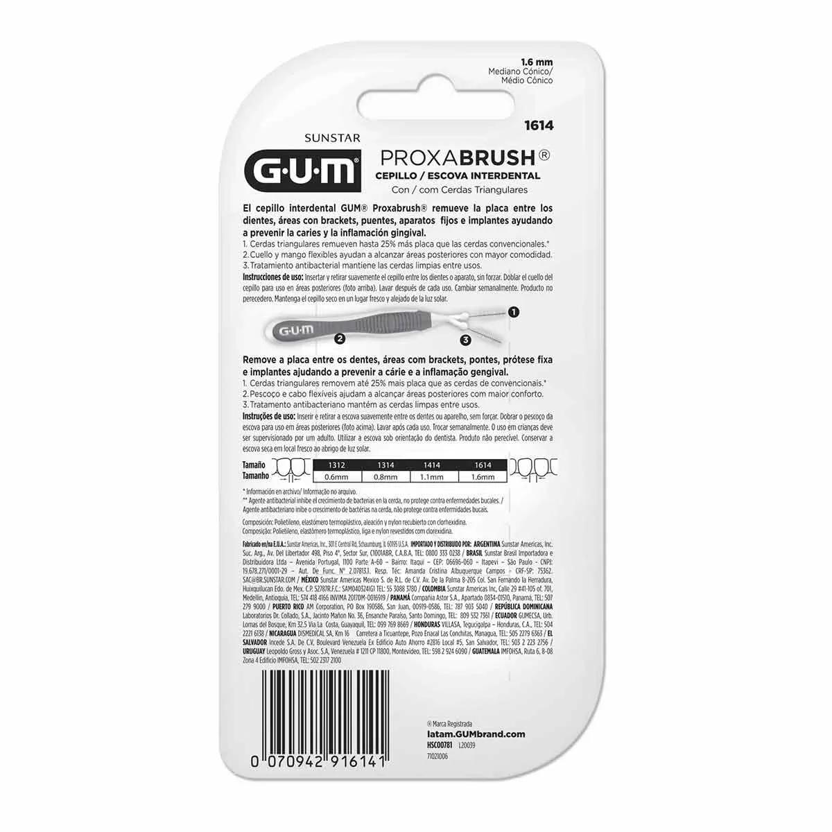Escova de Dente Interdental G.U.M Proxabrush 1.6mm com 6 unidades