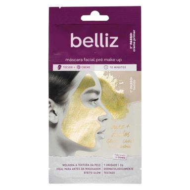 Máscara Facial Pré Make Up Belliz com Ouro + Ácidos Láctico Glicólico e Hialurônico 2g com 1 unidade