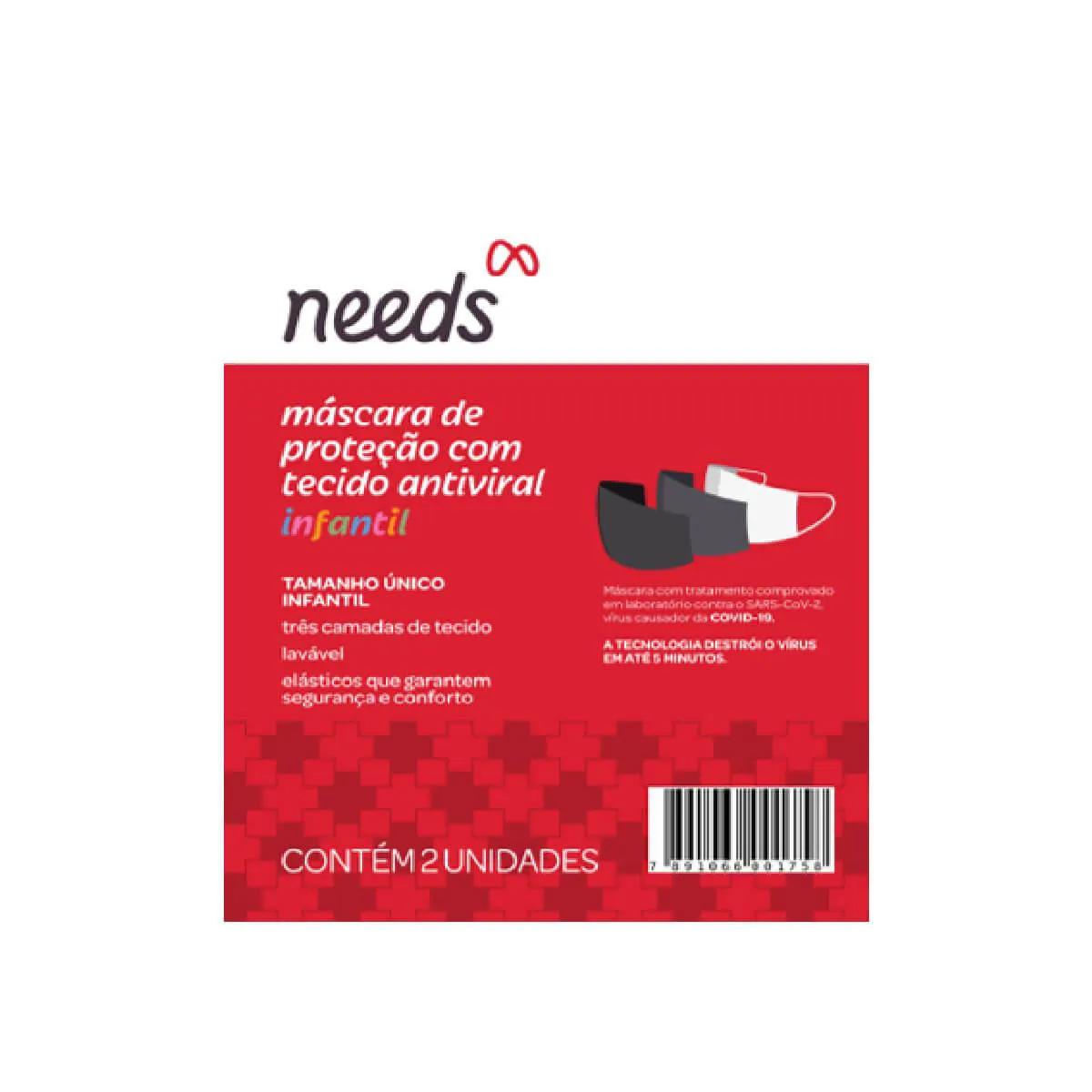 Kit Máscara de Proteção Facial Tripla Needs Anti-Covid Infantil Tamanho Único Cores Sortidas com 2 unidades