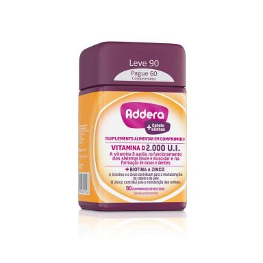 Vitamina D Addera 2.000UI Cabelo & Unhas com 90 comprimidos