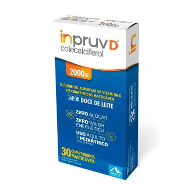 Vitamina D Inpruv D 2.000UI Sabor Doce de Leite  Zero Açúcar 30 comprimidos mastigáveis