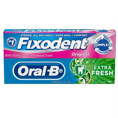 Kit Fixador de Dentadura Fixodent Original com 68g + Pasta de Dente Oral-B Extra Fresh com 70g