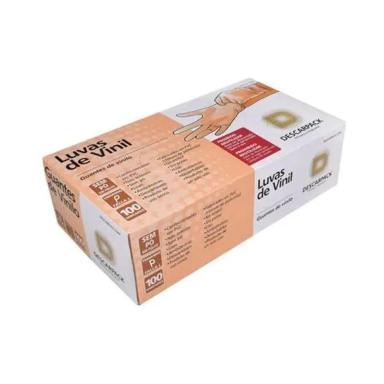 Luva de Vinil Descartável Descarpack sem Pó Tamanho P com 100 unidades