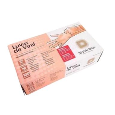Luva de Vinil Descartável Descarpack sem Pó Tamanho M com 100 unidades