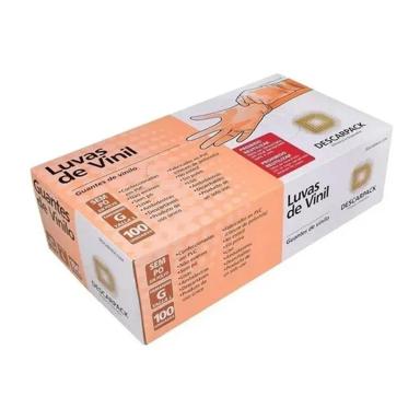 Luva de Vinil Descartável Descarpack sem Pó Tamanho G com 100 unidades
