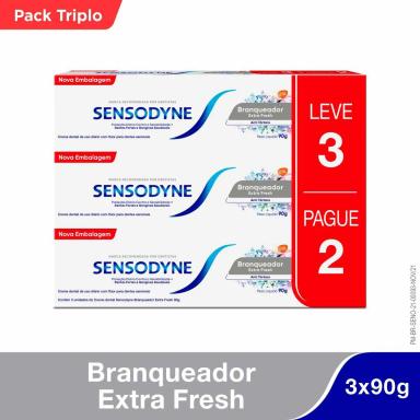 Kit Pasta de Dente Sensodyne Branqueador Extra Fresh com 3 unidades de 90g cada