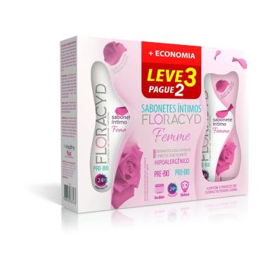 Kit Sabonete Líquido Intimo Floracyd Femme Hipoalergênico com 3 unidades de 200ml cada