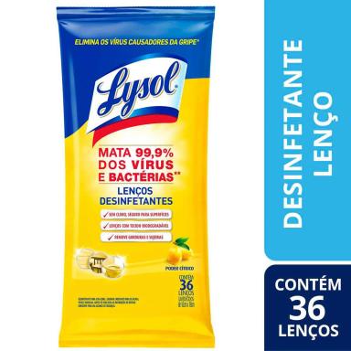 Lenço Desinfetante Lysol Poder Cítrico com 36 unidades