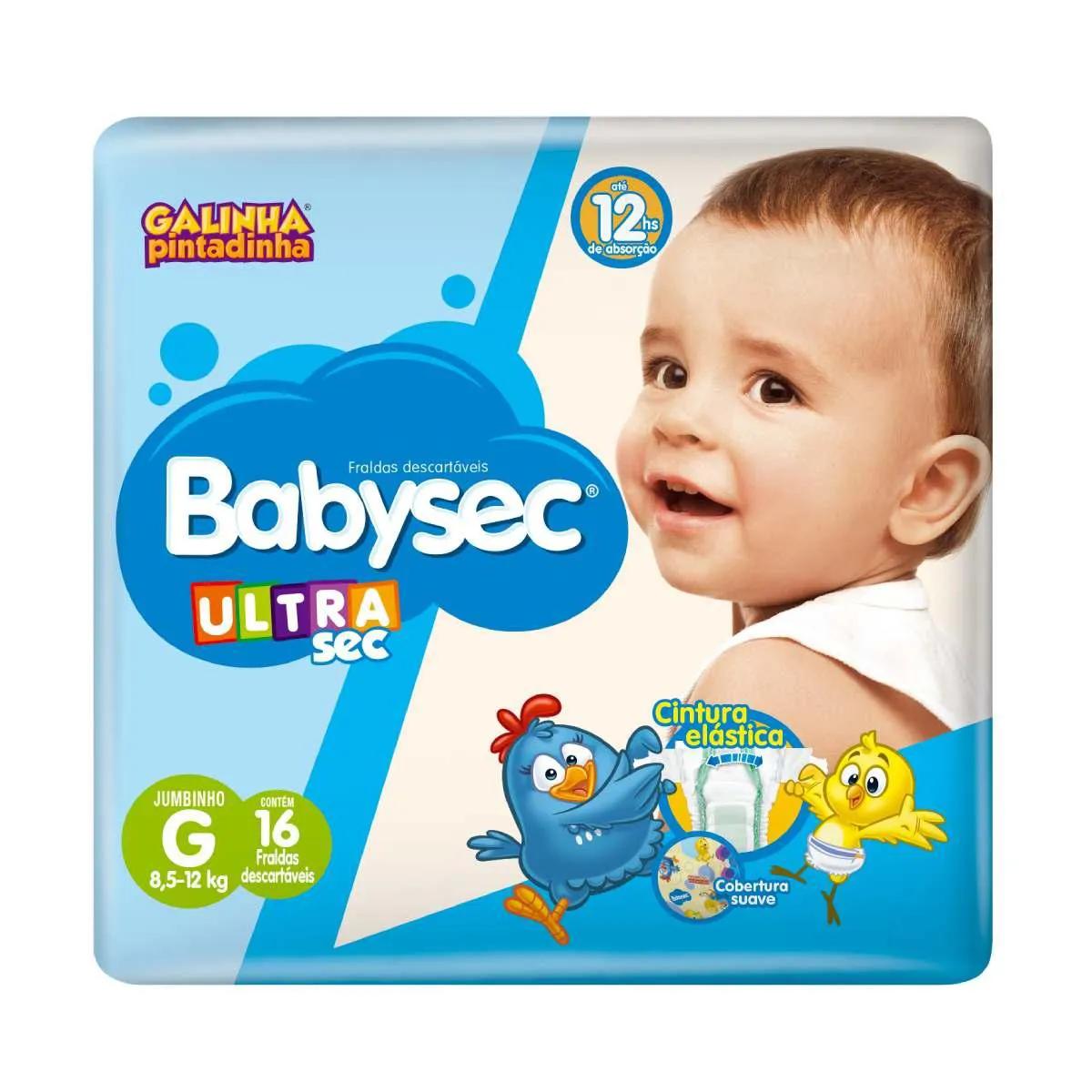 Fralda Babysec Ultrasec Jumbinho Galinha Pintadinha G - 16 Unidades