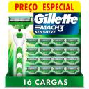 Carga para Aparelho de Barbear Gillette Mach3 Sensitive - 16 unidades