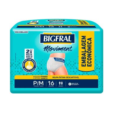 Roupa Íntima Bigfral Moviment Unissex P/M 16 unidades