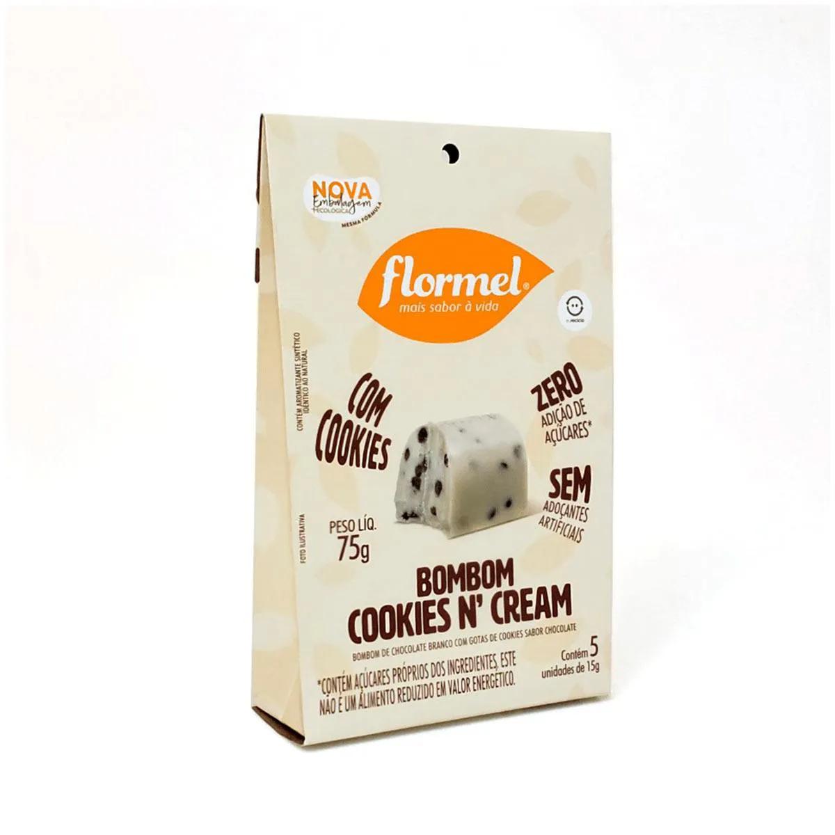 Bombom Recheado Flormel Chocolate Branco com Cookies N'Cream Zero Açúcar com 75g