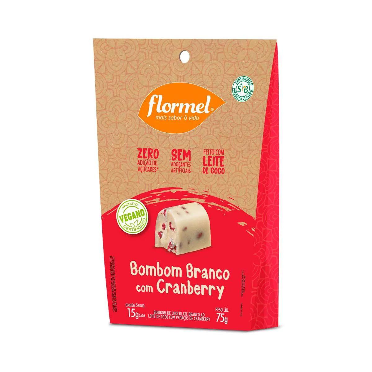 Bombom Recheado Flormel Chocolate Branco com Cranberry Zero Açúcar com 75g