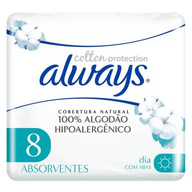 Absorvente Always Hipoalergênico Cotton Protection com Abas com 8 Unidades
