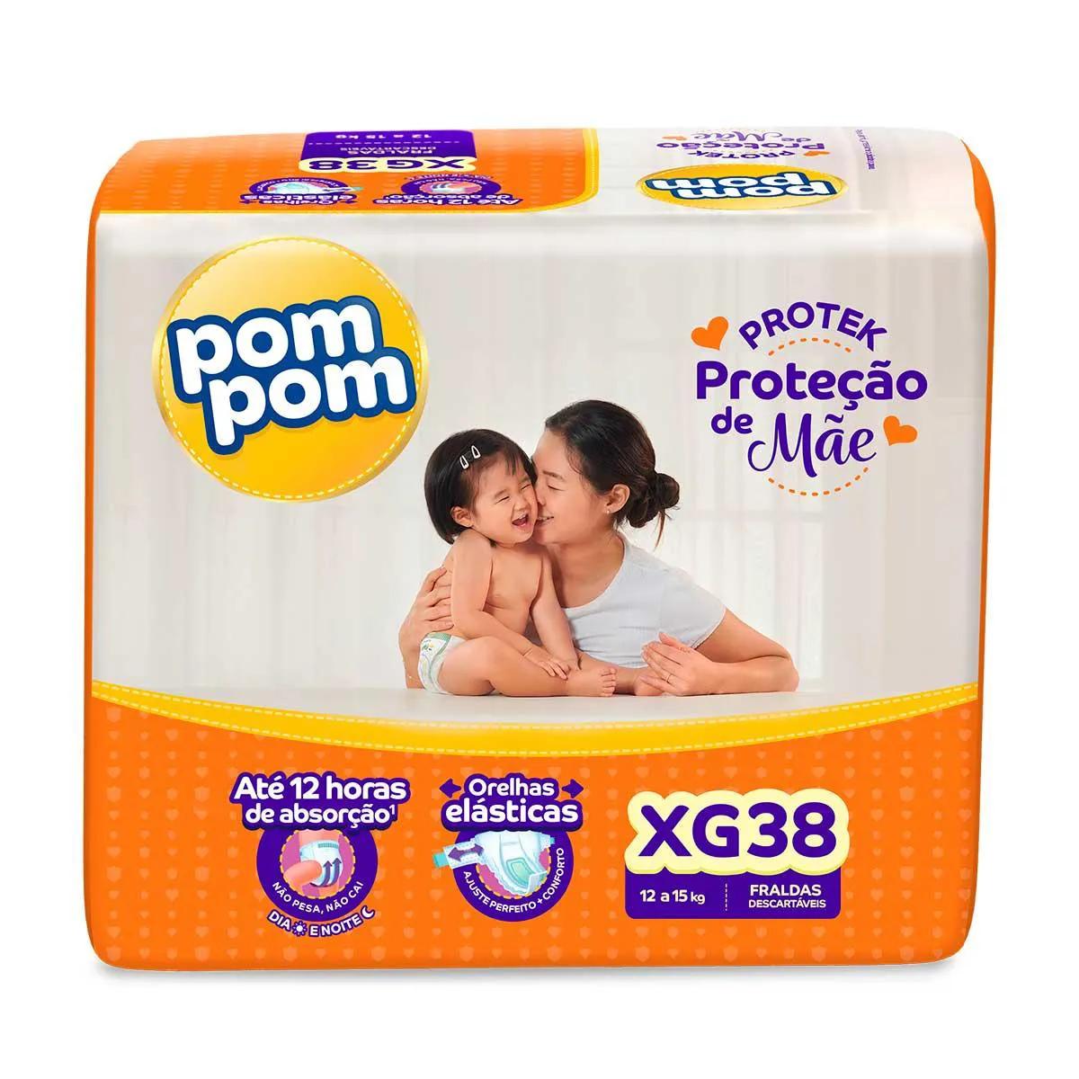 Fralda Pom Pom Protek Proteção de Mãe XG - 38 Unidades