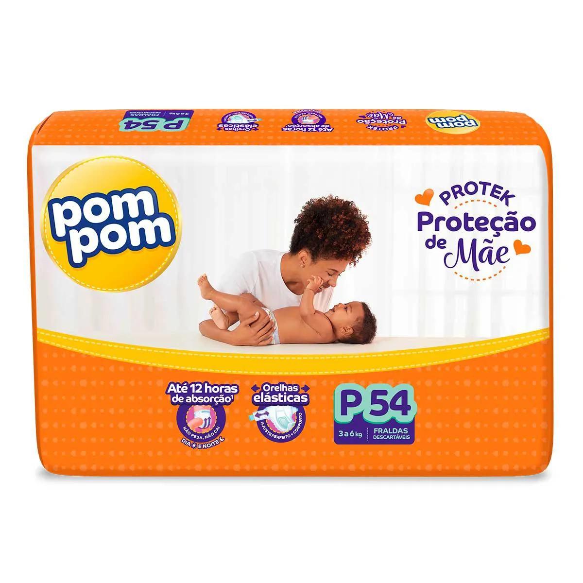 Fralda Pom Pom Protek Proteção de Mãe P - 54 Unidades
